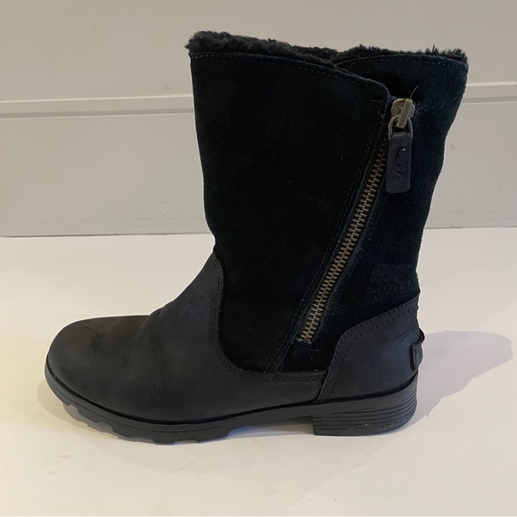 Sorel Black Leather Shearling Mid Calf Boots | Women’s US 6 - Picture 2 of 10